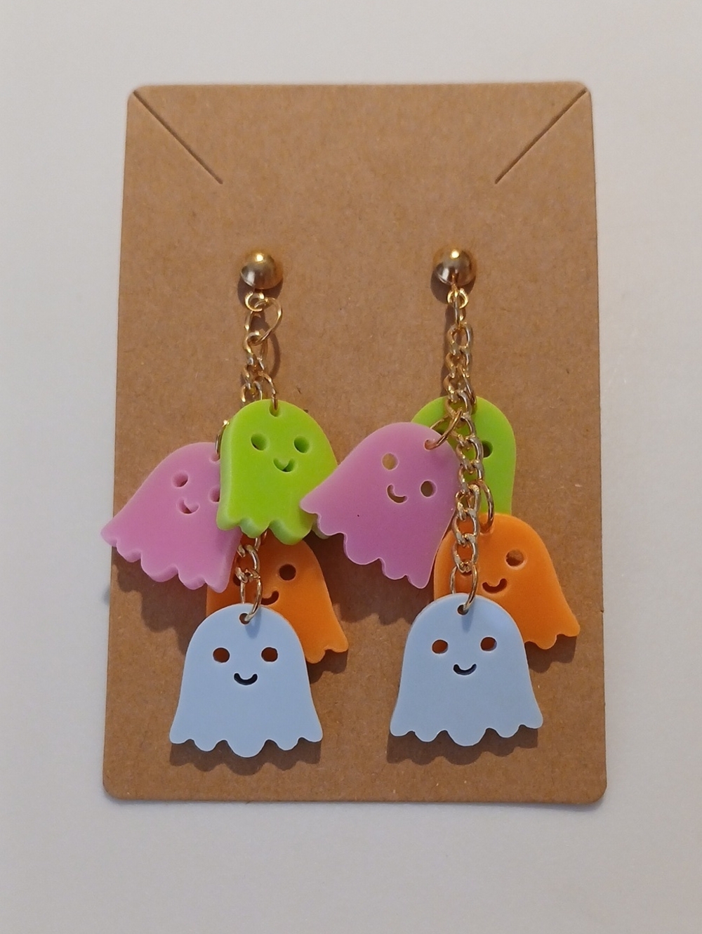 Fashion Jewelry Multicolor Ghost Dangle Earrings - Green Pink Orange Light Blue